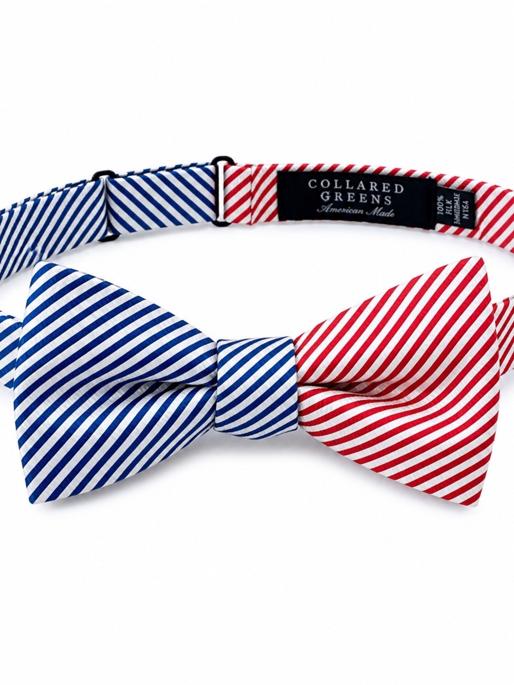 Silk Bow Tie Handmade USA Red White Blue Self-Tie 2.25" Collared Greens